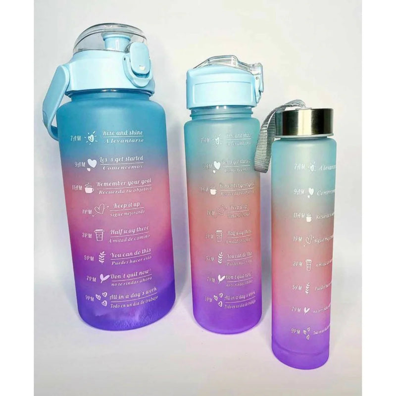 Kit 3 Garrafas Água Squeeze Motivacional 300M+ 900ML+ 2000ML