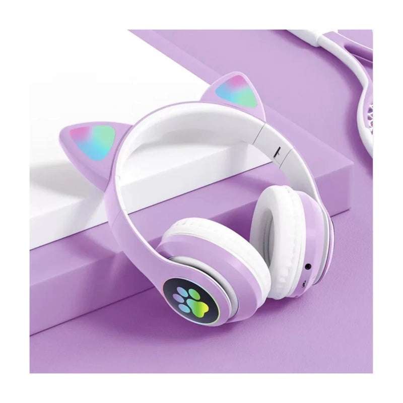 Fone Bluetooth Gamer Orelhas de Gato com Led Headphone