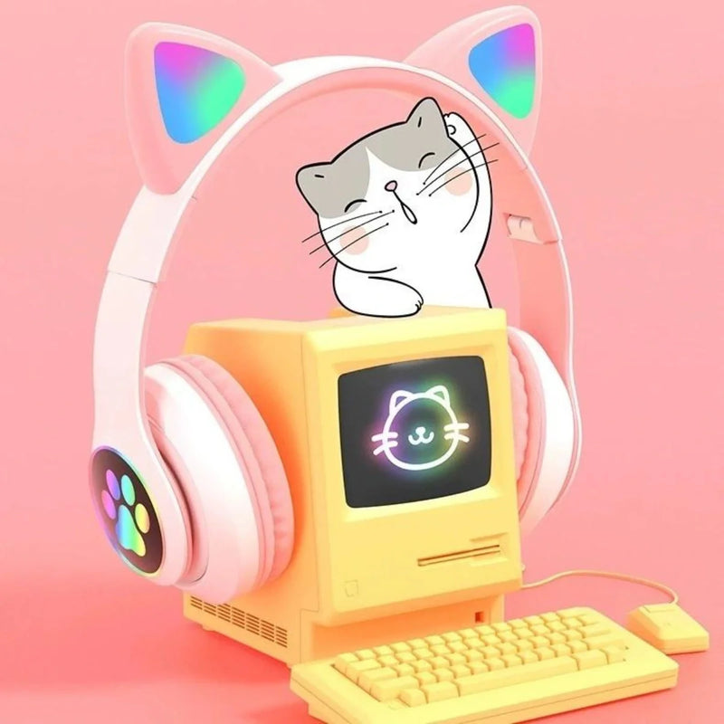 Fone Bluetooth Gamer Orelhas de Gato com Led Headphone