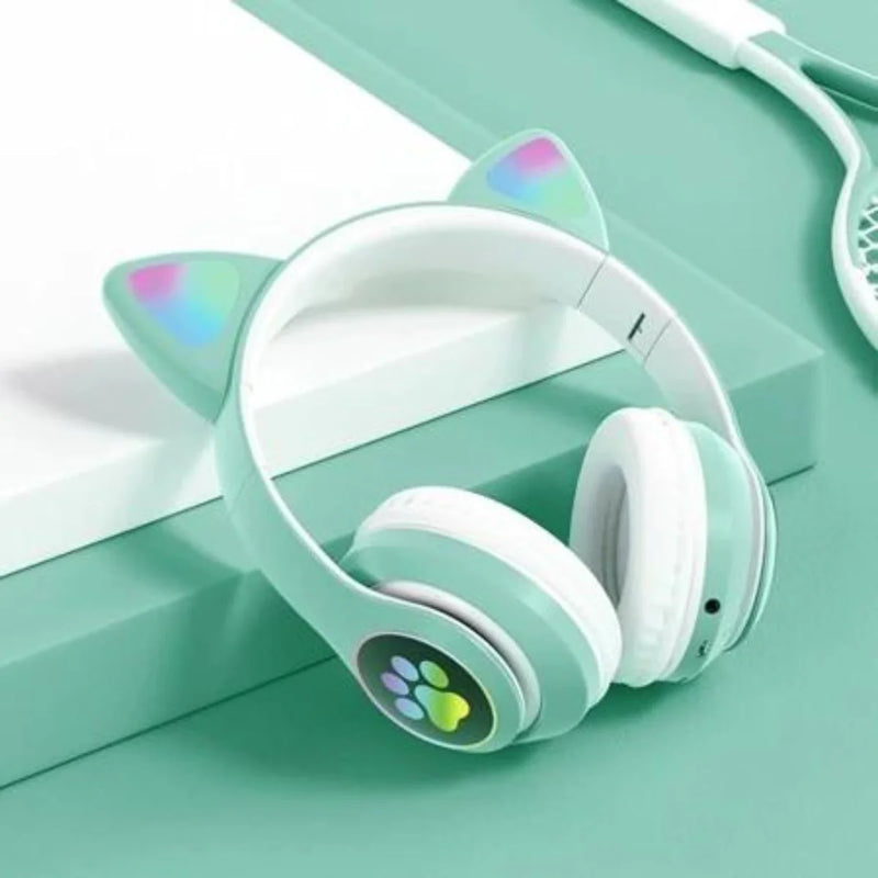 Fone Bluetooth Gamer Orelhas de Gato com Led Headphone